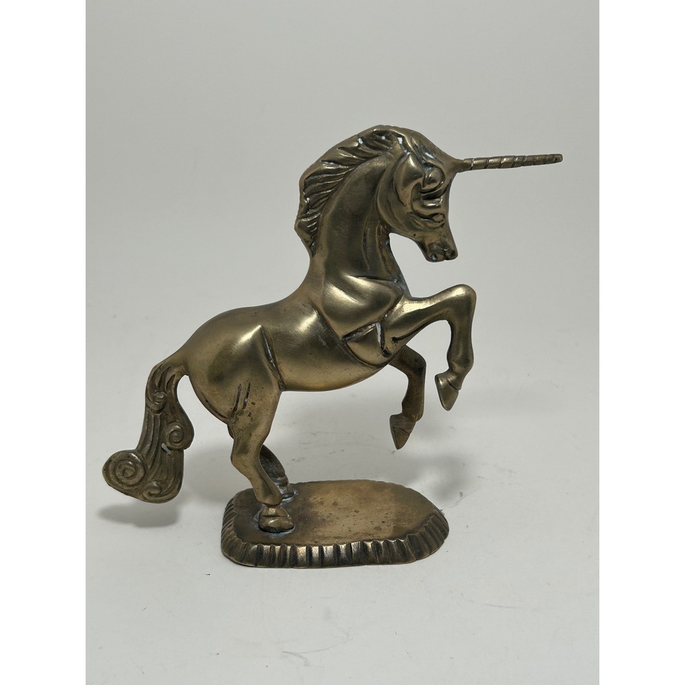 Vintage Brass Unicorn Figurine Rearing‎ Mythical Horse Statue Gold Tone 6.5in